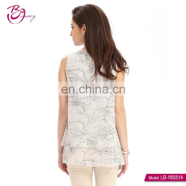 2017 Korean New Style Elegant Printed Sleeveless Blouse Women Summer photo-3