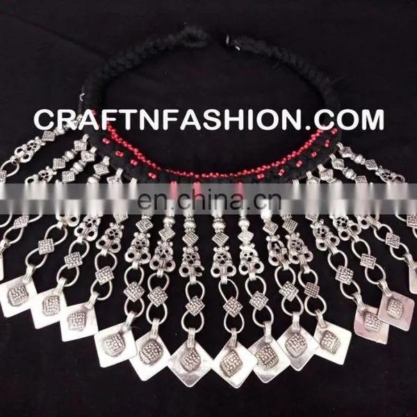 Vintage Big Afghan Kuchi Bells Chain Necklace -Tribal Boho Bib Bell Old Coin NECKLACE photo-3