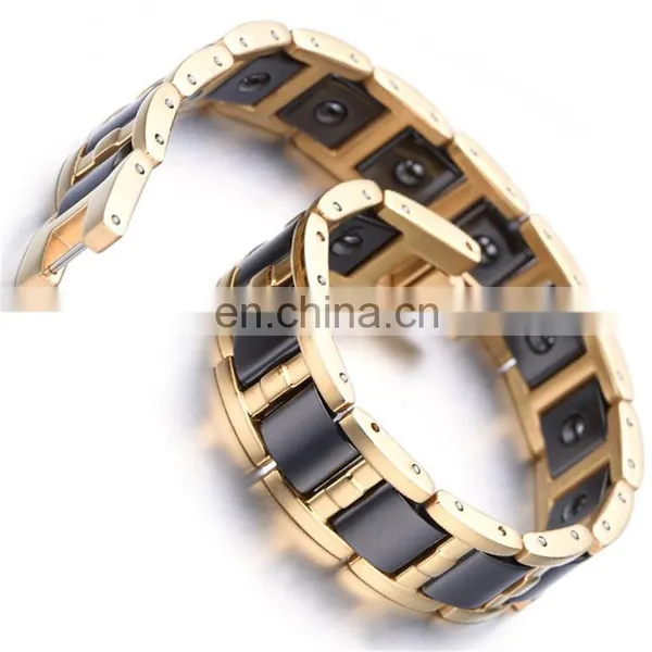 Gold Tungsten And Ceramics Carbide Magnetic Therapy Link Bracelet for Arthritis Pain Relief photo-3