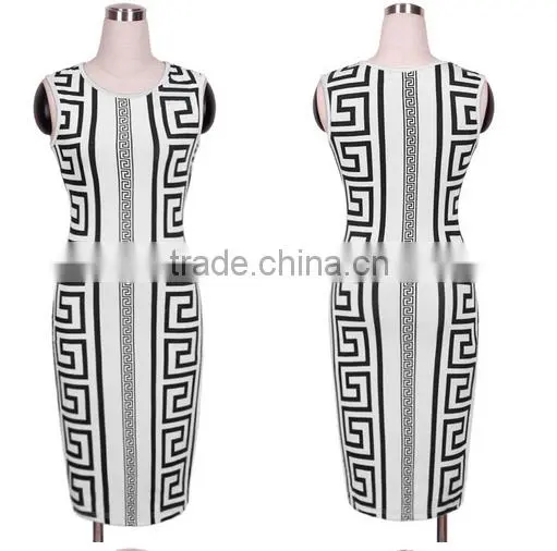 Walson Instyles Retro Round Neck Sleeveless Evening Dress Bodycone Printed Pencil Dress Pin up photo-3