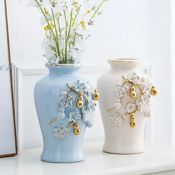 Nordic Palace Creative Romantic Gild Blue Yellow Tall Ceramic Flower Vase For Indoor Decor photo-4