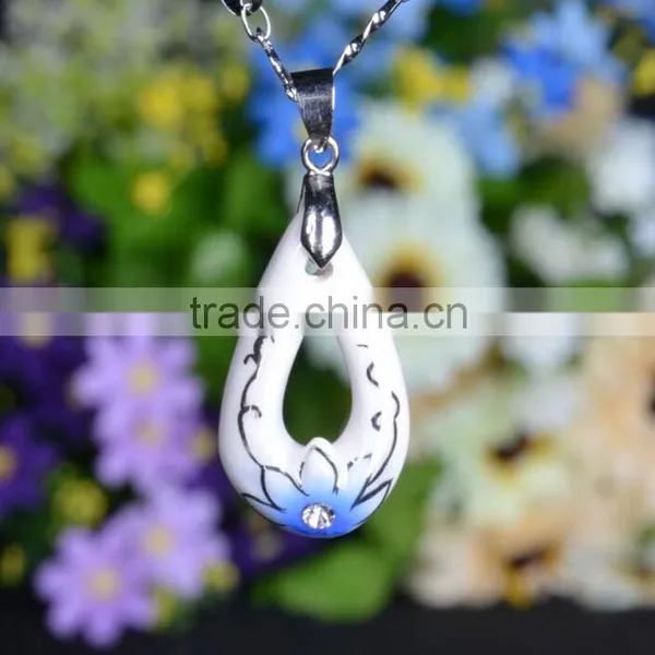 Amazing Natural Healthy Famille Rose Porcelain Glazed Flower Ceramic Pendant Necklace photo-3
