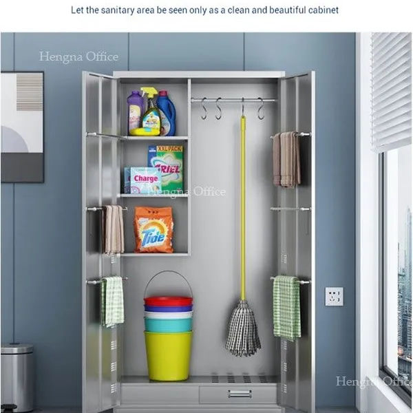 Professional Janitor Cupboard With S-Hook Hanging Rod | Easy-to-Clean Metal Cleaning Supply Organizer for Healthcare photo-3