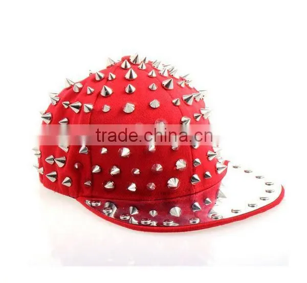 Daditong Gothic Hedgehog Punk Rock Studded Baseball Hip-hop Hat Spike Rivet Spiky Stud Cap Dance (Red&Silver)