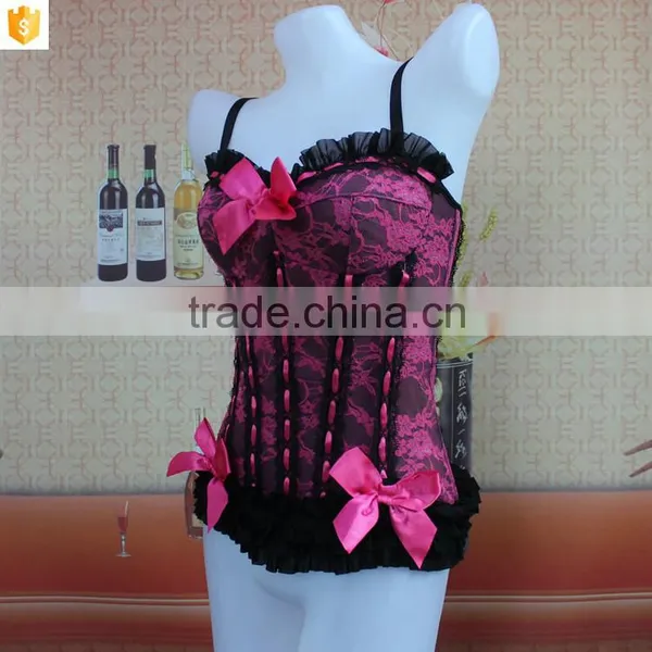 2016 Fashion Woman Corset,pink Sexy Lace Satin Corset Shaper photo-3