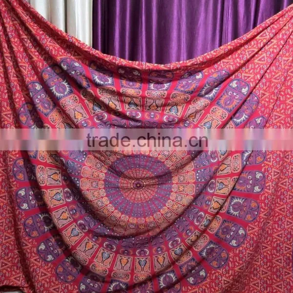 Block Printed Queen Vintage Mandala Gypsy Bohemian Bedcover Hanging Beach Throw photo-5