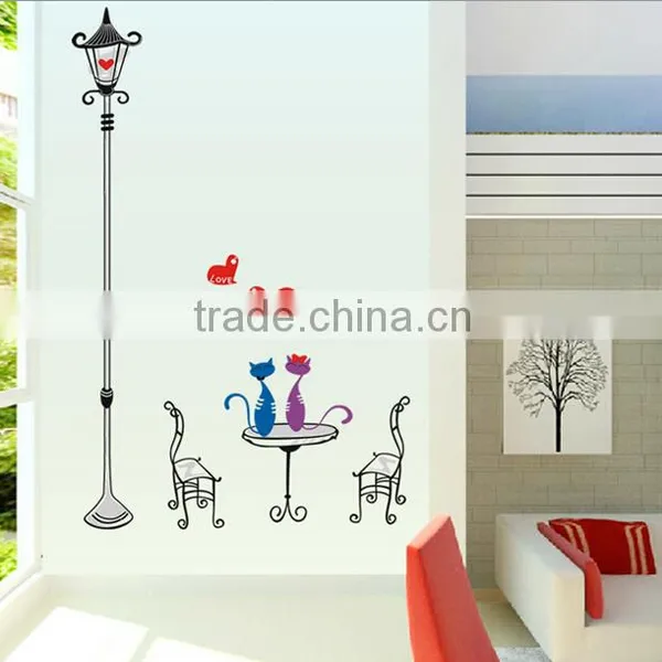 Home Decal Happy Cats in Love Lamp Pole Room Decal Art Wall Stickers Living Room Bedroom Art Picture DIY Mural Decoration photo-4