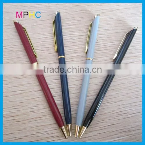 Popular Promotional Slim Thin Cross Hotel Used Metal Ball Pen With Epoxy Logo photo-3