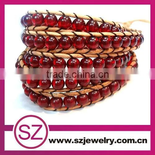 2013 Mulit Stone Brown Greek Leather Wrap Bracelet-BTB0237