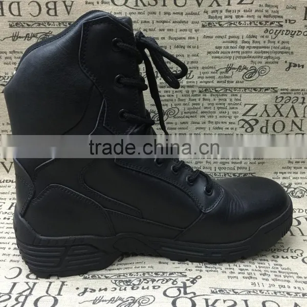 Black Genuine Leather Army Military Police Tactical Boots With Zipper photo-2