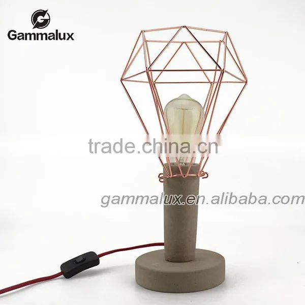 E27 Vintage Concrete Table Lamp Concrete Desk Lamp With Copper Cage Lampshade Quality Choice photo-5
