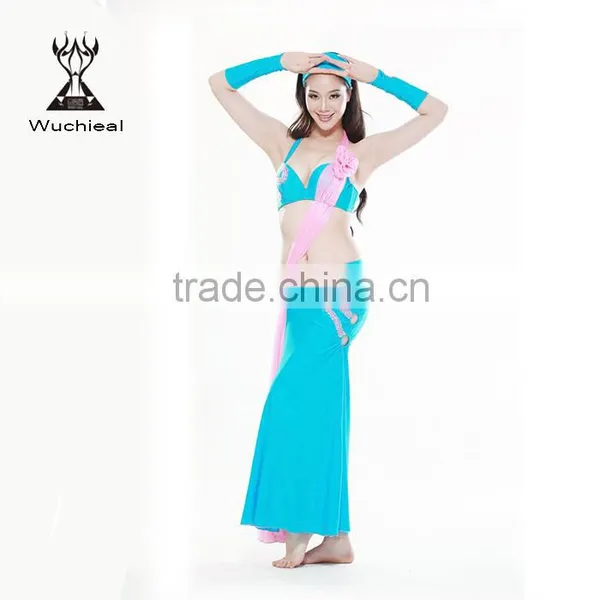 Wuchieal Wholesale 2015 Elegant Spandex Long Arabian Ballroom Performance Costume Dress for Women photo-3