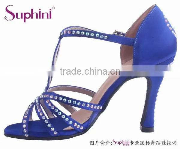 Suphini New Design Blue Latin Dance Shoes Crystals photo-2
