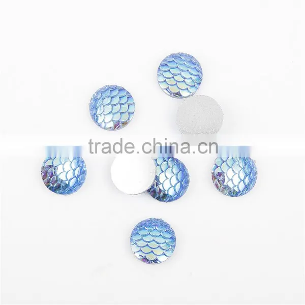 Stock!Jewelry Findings 12mm Round Flat Back ab Color Imitation Fish Scale Resin Rhinestone Bead Cabochon photo-4