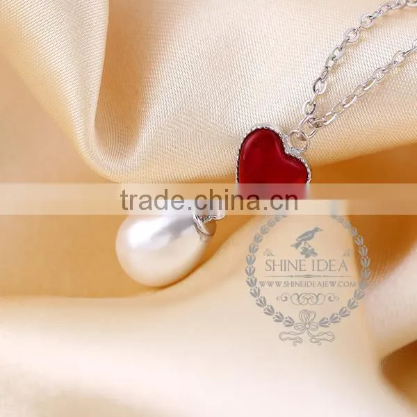 925 Sterling Silver Red Lover's Heat Pearl Necklace Fashion Women Necklace Jewelry Supplies 6360478 photo-2