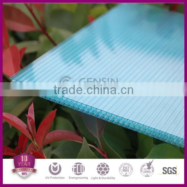 Lake-blue Colored Glass Sheets Polycarbonate Honeycomb Hollow Roofing photo-3
