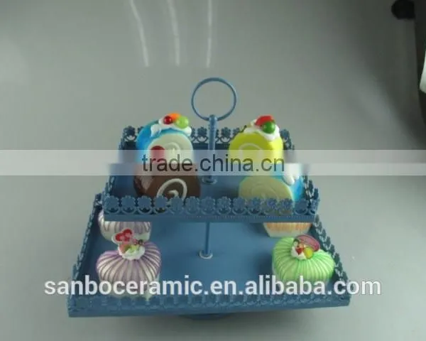 Rectangle Shape, 2 Tier Cup Cake Stand, Metal Cake Plate Color Box Packing for Wedding photo-2