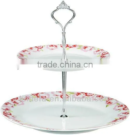 Wedding Fancy Decor Ceramic Double Layer Porcelain 3 Tier Cake Stand photo-2