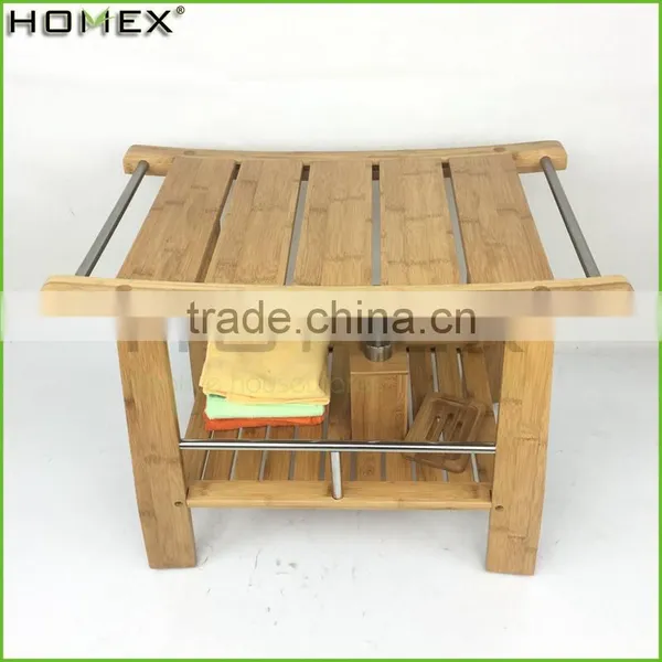 Bamboo Shower Bench Step Stool Seat w Storage Shelf Homex BSCI/Factory photo-5
