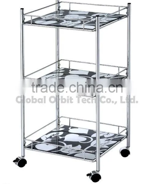 Elegant Looking 3 Tiered Color Glass Food Serving Trolley photo-3