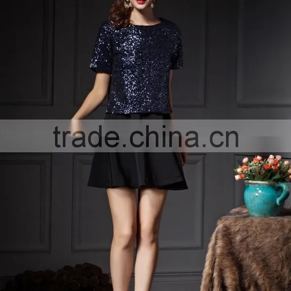 Latest Design Summer Hot Sequin Lady Office t Shirt Low Price photo-4