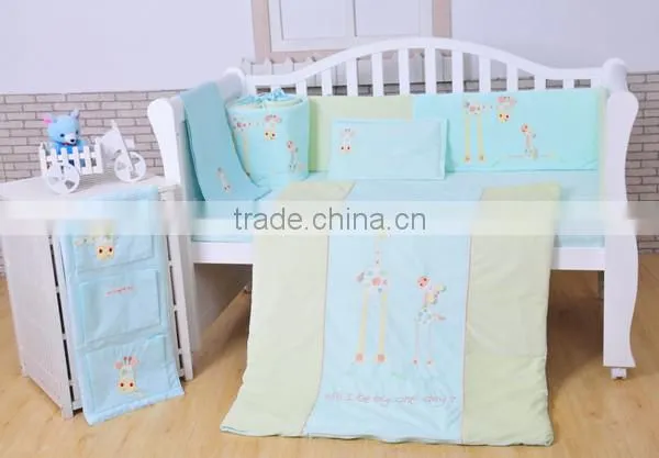 Appliqued Giraffe 100%cotton Baby Crib Bedding Set