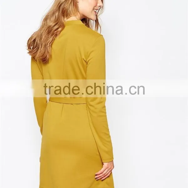 MGOO High Quality Wholesale Autumn Office Dresses Fashion Brand Design OL Vestidos Yellow Casual Pencil Dress Long Sleeve 8564 photo-2