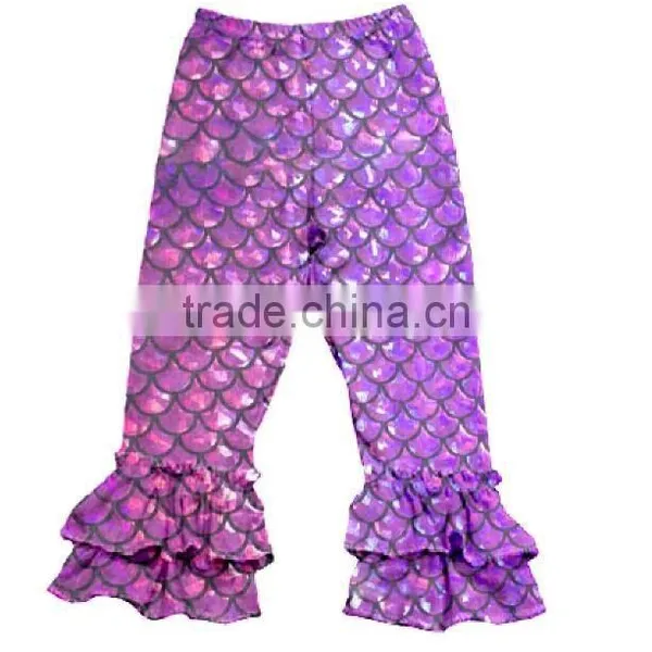 2016 Fashion Green Fish Scale Mermaid Tail Baby Girls Capri Legging Mermaid Capri Pants Ruffle for Kids photo-3