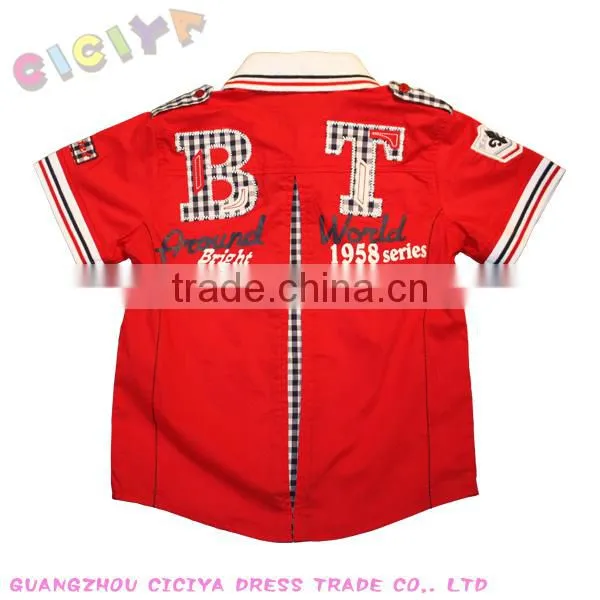 2015 New Design Printing Flag Children Shirts Fashion Checks Boys Short-sleeved Shirt photo-2