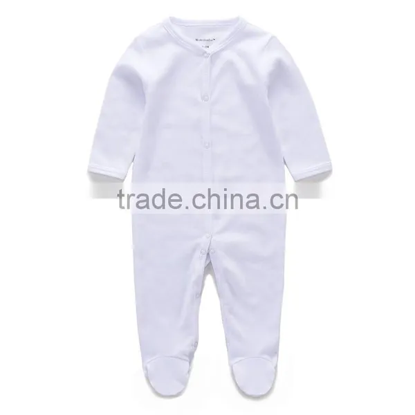 Baby White Footed Cotton Rompers Onesie Long Sleeve 3 Months White Plain Colour Bodysuit photo-2