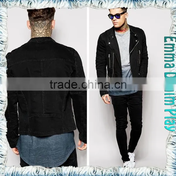2015 New Man's Zipper Closure Full Sleeves Black Cotton Tight Fit Denim Jackets photo-3
