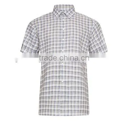 2015 LINEN SHORT SLEEVED SHIRT Check Classic Collar Business Men Shirts photo-4