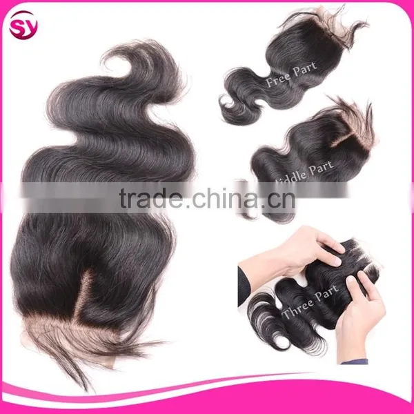 Cheap Bleached Knots Non Remy Hair Body Wave 3 Part Closure