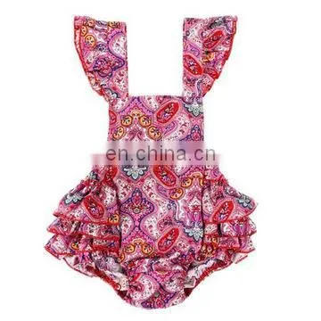 Wholesale Cotton Infant Clothing Baby Girls Romper Dress Flutter Sleeve Romper photo-4