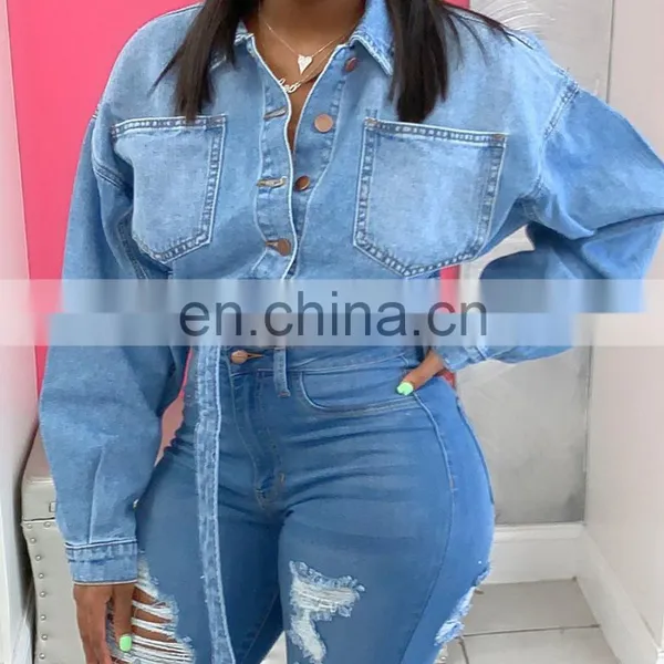 Short Jean Jacket Women Casual Denim Streetwear Long Sleeve Coat Fashion Clothes With Belt Fall Women Clothing Outerwear photo-4