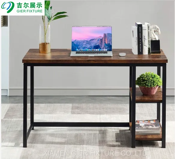 Wood Computer Desk With Bookshelf Industrial Vintage Work Table photo-4