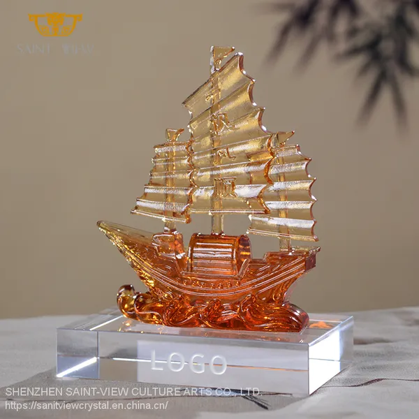 Home Craft Accessory Liuli Crystal Fengshui Decorative Blessing Dragon Boat Craft Good Luck Ornaments Factory photo-2