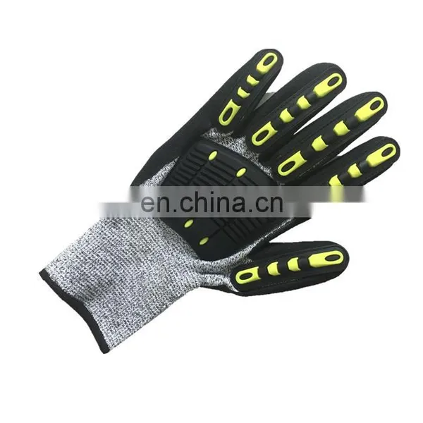 Sandy Nitrile Coated Level 5 Oilfield Anti Slip Cut Resistant TPR Impact Mechanic Gloves photo-3
