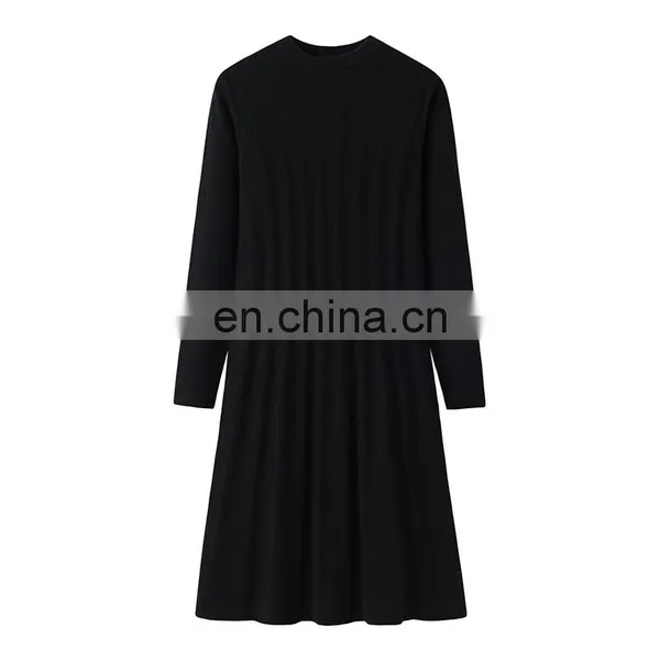 High Quality Pure Cashmere Crew Neck Dress for Ladies Winter Autumn Casual Style photo-6