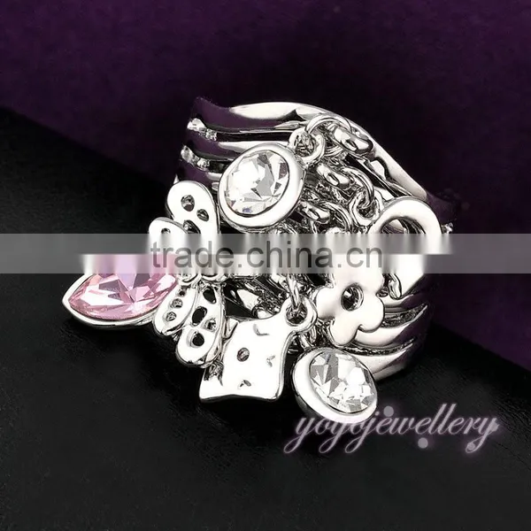 Dangling Charms White Gold Crystal Ladies Finger Gold Ring Design photo-3