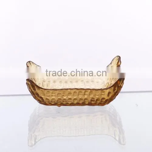 Handmade Amber Color Square Shape Glass Dish