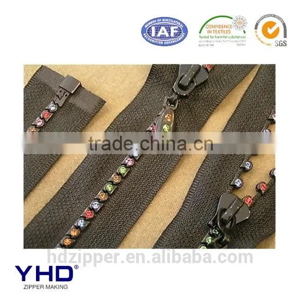 Plastic Rhinestone Zipper Open End One Side