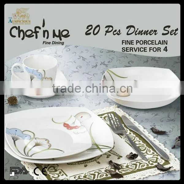 20pcs Decal Square New Bone China Dinner Set photo-2