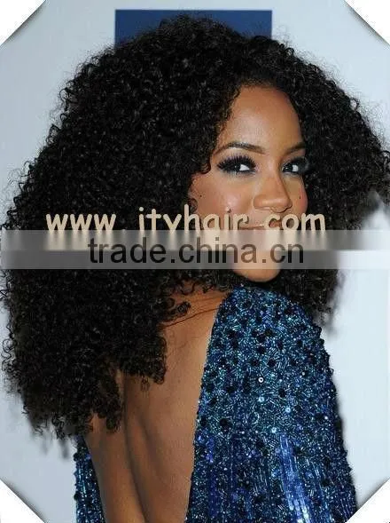 Hot Beauty 20" #1 Jet Black, Afro Curl, Malaysian Silk Top Aaaaa Human Hair Full Lace Wig photo-2
