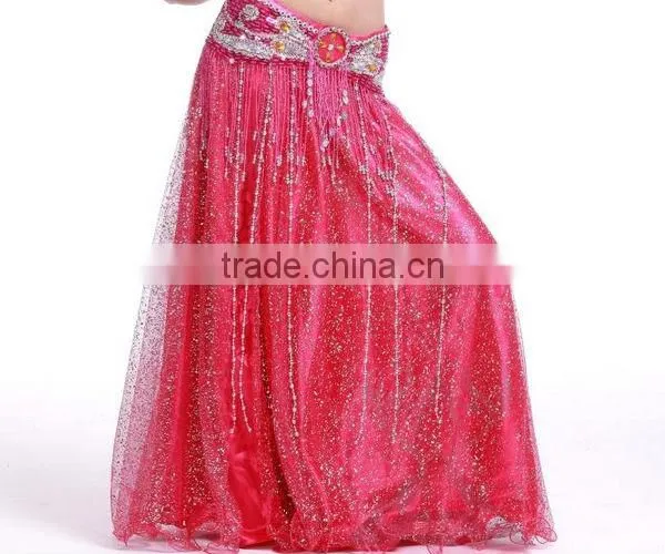 Brisk Net Fabric and Satin Belly Dance Skirt Split on Both Lateral , White Belly Dancing Skirt photo-4