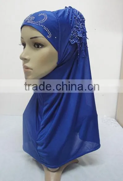 H309 Latest Instant Hijab With Lace Fringes and Rhinestones,muslim Scarf photo-4