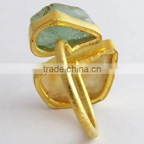 Rough Stone Aquamarine & Ctrine !! 925 Sterling Silver Gold Plated Ring, Silver Jewelry, 925 Silver Jewelry photo-4