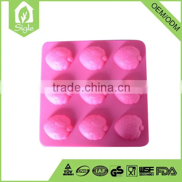 Promotion Product 9 Cavities Cake Tools Strawberry Mold Silicone for Chocolate and Ice Tray Cube
