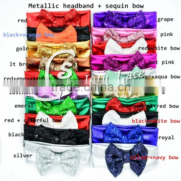 Wholesale Girls Baby Head Wraps Glitter Sequin Bowknot Turban Headwear / European Style Women Stretch Twist Headband / photo-6
