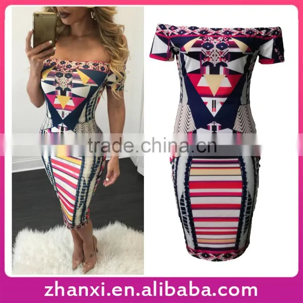 Printed Bodycon off Shoulder Short Sexy African Kitenge Casual Women Fancy Dress Designs